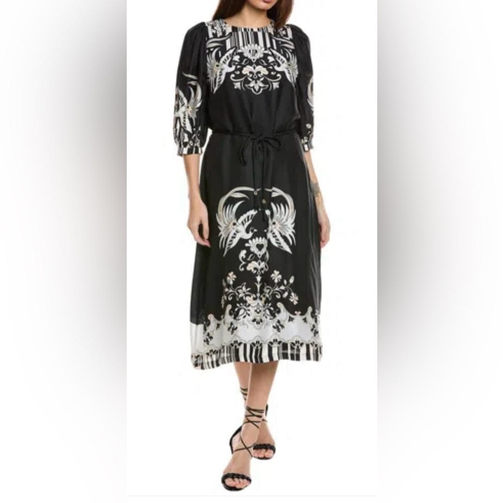 JOHNNY WAS Viviette Silk Blend Midi Dress